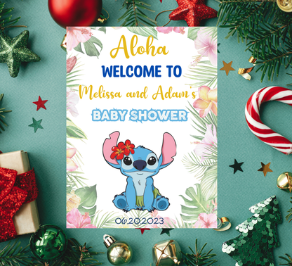 Stitch Baby Shower Welcome Sign 🌺🍼 | Aloha Tropical Hawaii Theme | Editable Template