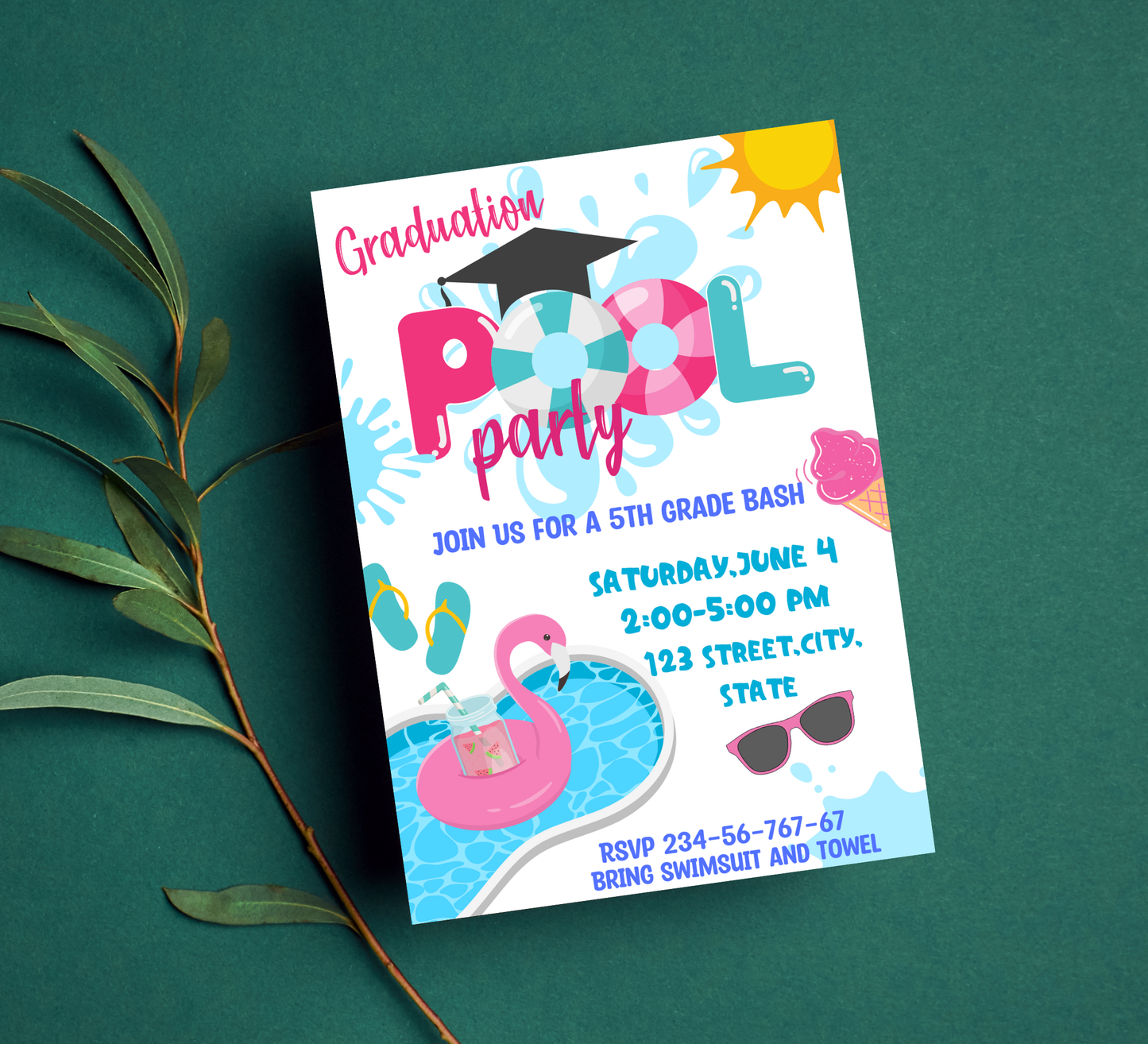 Graduation Pool Party Invitation 🎉💦 | Kindergarten & School Graduation | Summer Swim Party Invite
