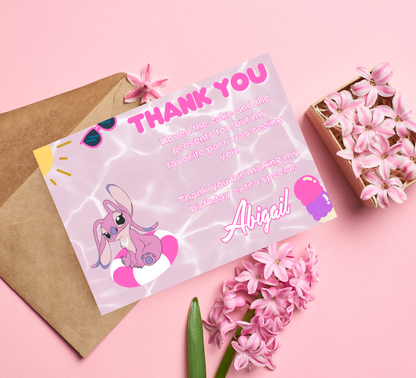 Stitch Angel Pink Pool Birthday Invitation | Cute Summer Party | Editable Digital Invite