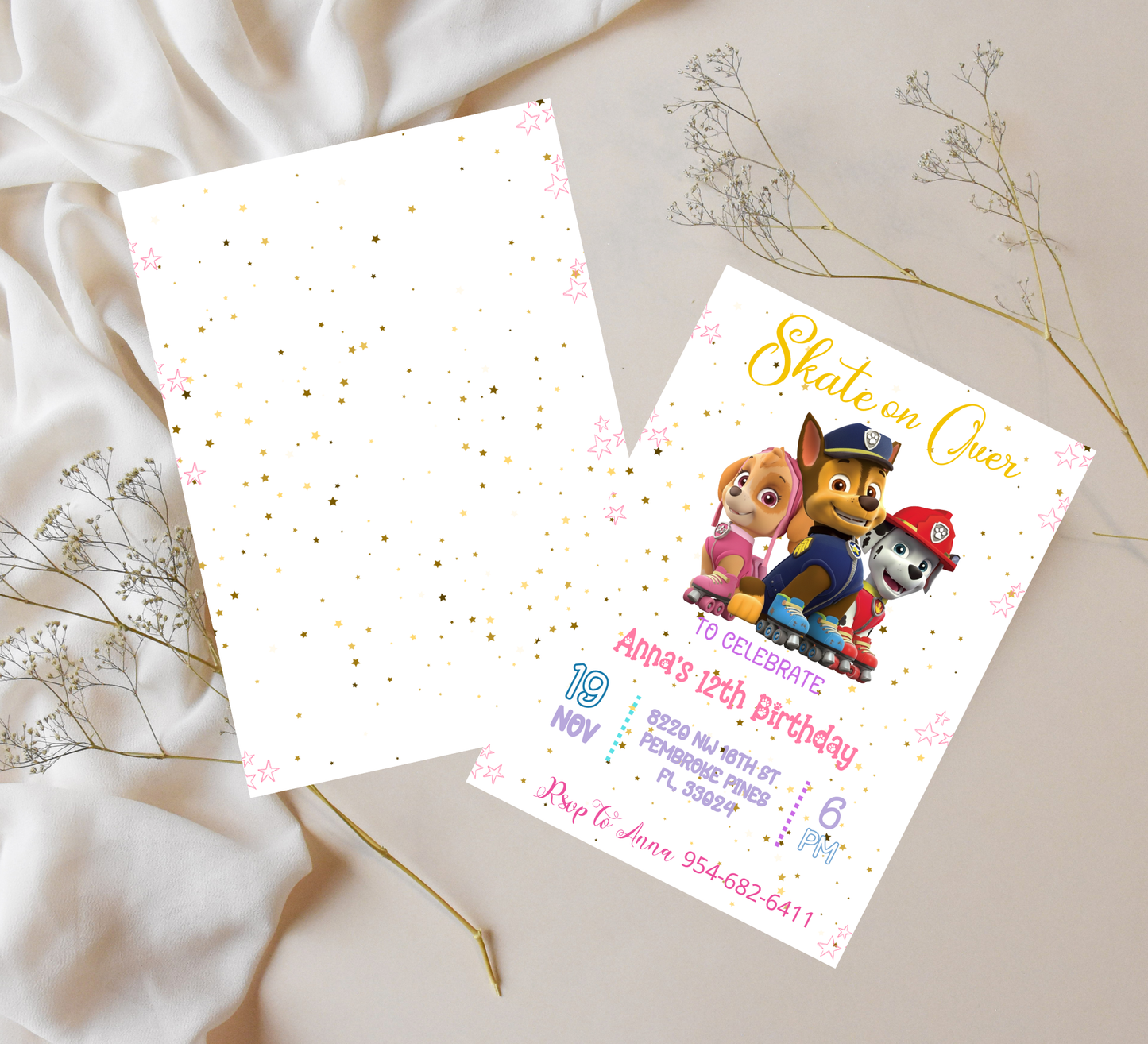 PAW Patrol Roller Skating Birthday Invitation 🛼🐾 | Skye Everest Marshall Party | Editable Canva Template