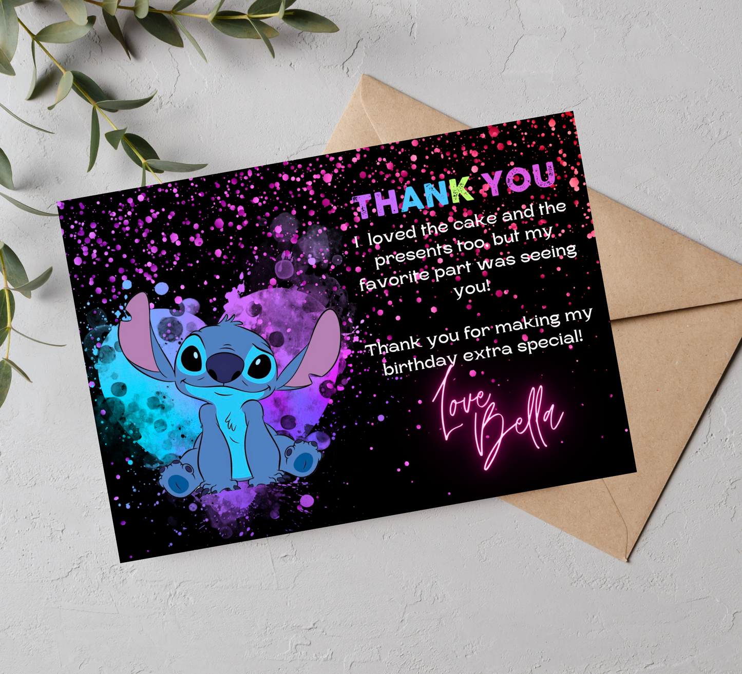 Stitch Neon Birthday Invitation with Photos | Editable Canva Template | Glow Party Invite | Printable Kids Birthday Invitation