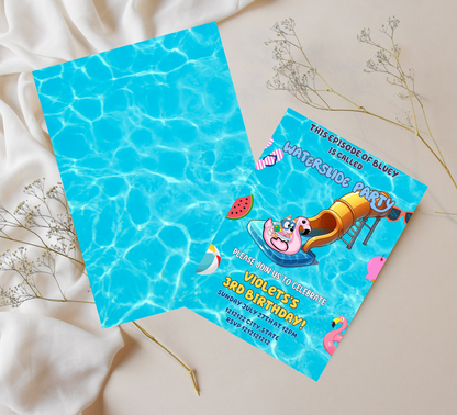 Bluey Waterslide Pool Birthday Invitation | Editable Canva Template | Bluey Swim Party Invite | Printable Kids Summer Birthday