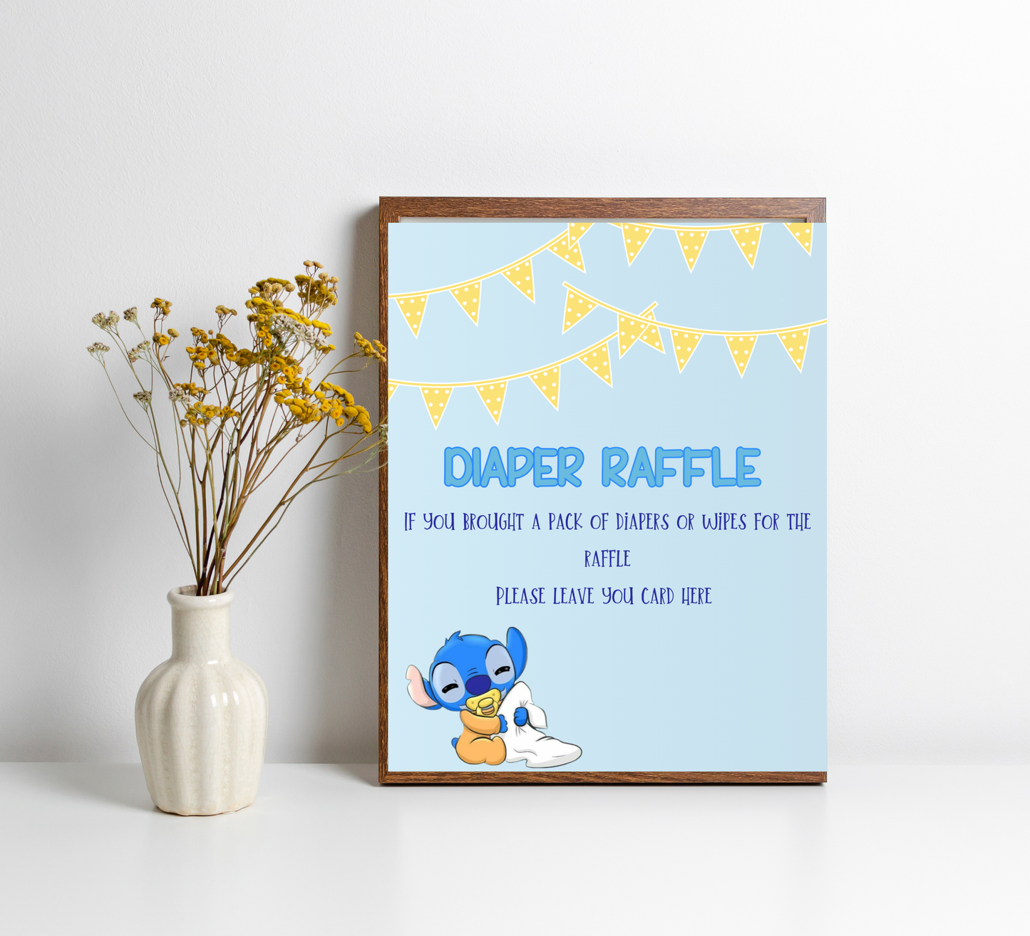 Stitch & Angel Baby Shower Games Bundle | Diaper Raffle Sign & Cards | Editable Canva Template