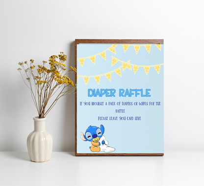 Stitch & Angel Baby Shower Games Bundle | Diaper Raffle Sign & Cards | Editable Canva Template
