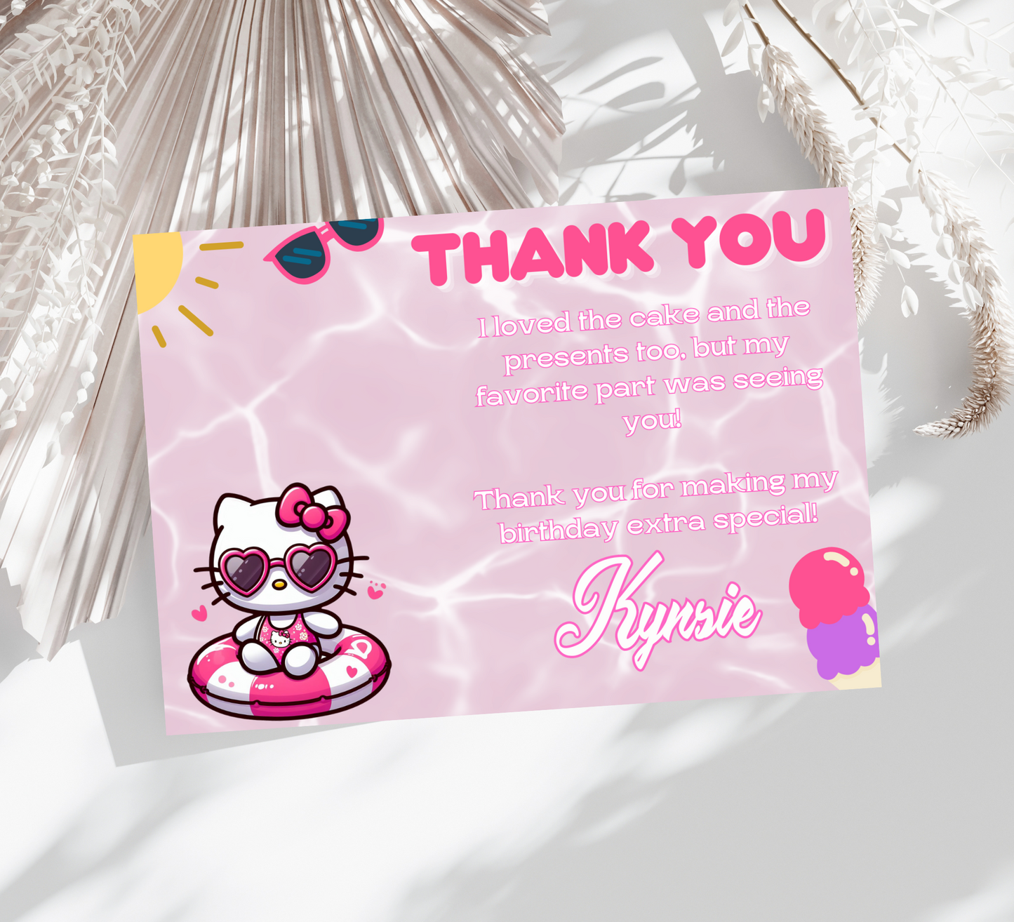 Hello Kitty Pink Pool Party Invitation | Self-Editable in Canva | Kawaii Summer Swim Birthday Invitation | Printable Template |