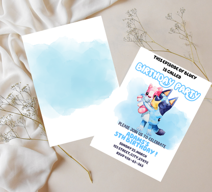 Bluey Baby Shower Invitation – Editable Canva Template – Cute Heeler Family Baby Shower Invite – Bluey & Bingo New Baby Printable