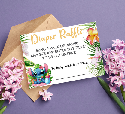 Stitch & Angel Baby Shower Games Bundle | Diaper Raffle Card & Book Request | Editable Canva Template | Stitch Gender Reveal Decor | Printable Lilo & Stitch Baby Shower Insert