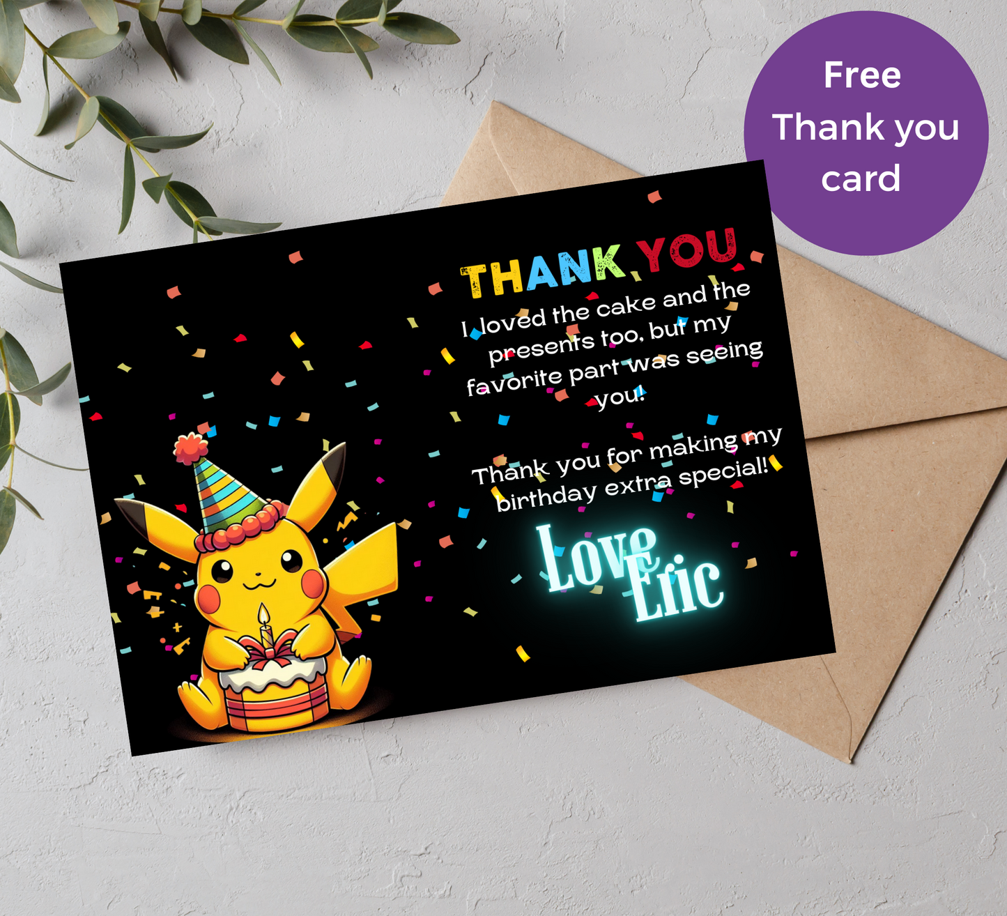 Pokémon Pikachu Neon Birthday Invitation | Electric Glow Party Invite | Editable Canva Template | Neon Pokémon Birthday Printable