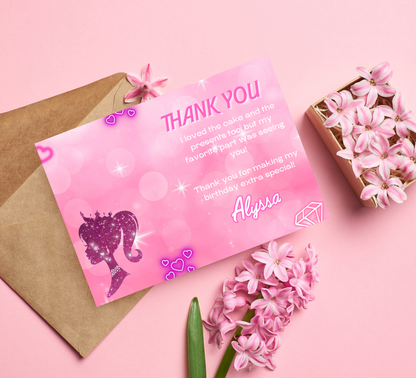Barbie Pink Glitter Birthday Invitation | Glam Doll Party Invite | Editable Canva Template | Sparkly Printable Girl Birthday Invitation