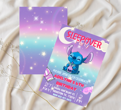 Stitch Sleepover Birthday Invitation | Slumber Party Invite | Editable Canva Template | Cute Kawaii Overnight Party Printable