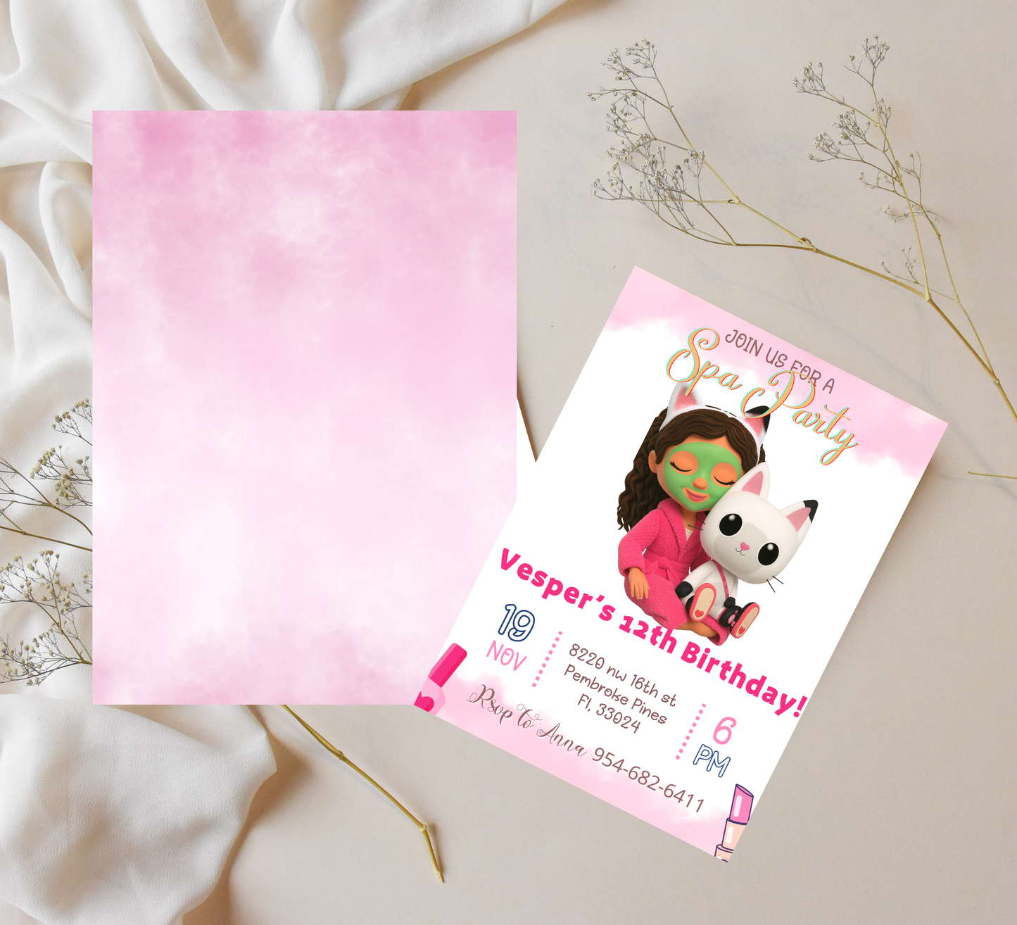 Gabby’s Dollhouse Spa Sleepover Invitation | Slumber Party Invite | Editable Canva Template | A-Meow-Zing Pampering Bash