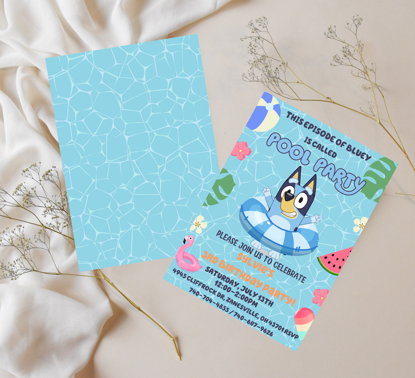 Bluey Pool Birthday Invitation 💦🐶 | Summer Swim Party | Editable Canva Template