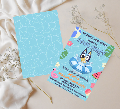 Bluey Pool Birthday Invitation 💦🐶 | Summer Swim Party | Editable Canva Template