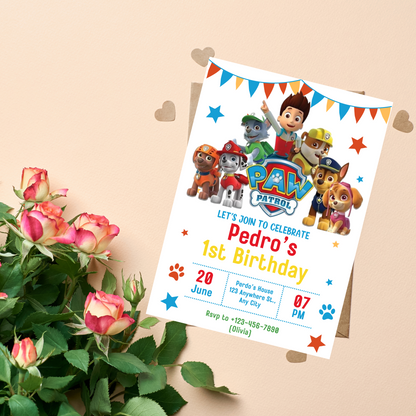 Paw Patrol Birthday Invitation | Kids Rescue Party Invite | Editable Canva Template | Printable Puppy Patrol Birthday Card