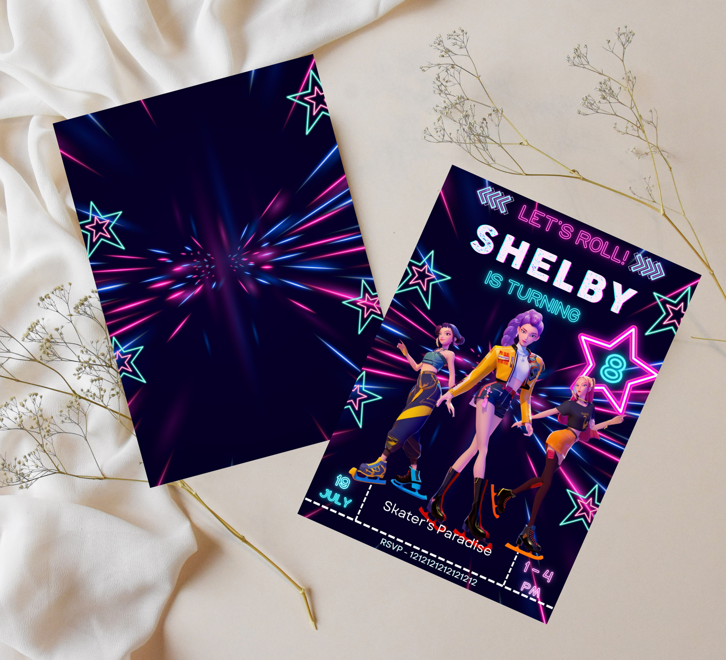 K-Pop Demon Hunters Ice Skating Invitation | Anime Aesthetic Party Invite | Editable Canva Template | Cyber Ice Skating Birthday