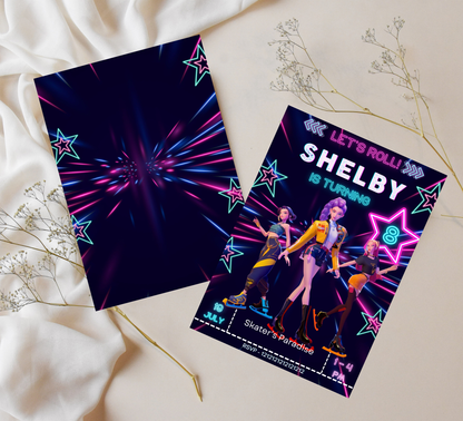 K-Pop Demon Hunters Ice Skating Invitation | Anime Aesthetic Party Invite | Editable Canva Template | Cyber Ice Skating Birthday