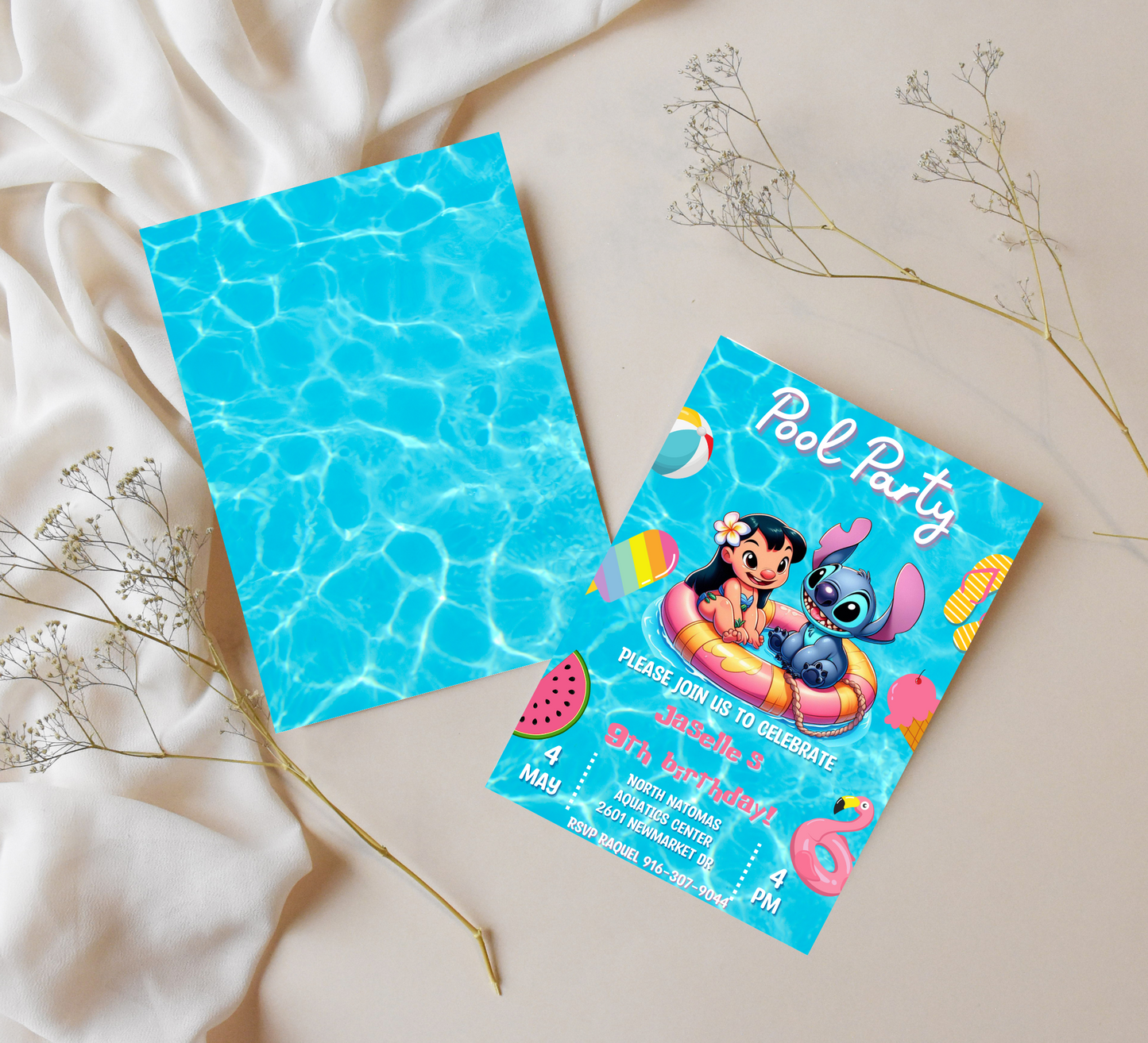 Lilo & Stitch Pool Birthday Invitation | Tropical Swim Party | Editable Canva Template | Hawaiian Beach Birthday Invite | Printable