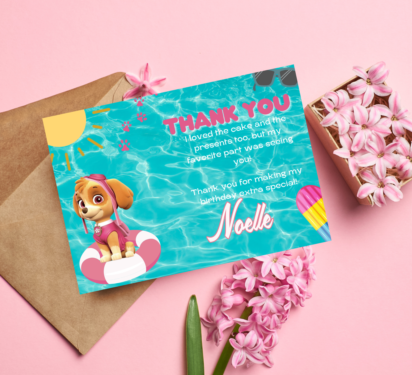 PAW Patrol Skye Pool Birthday Invitation | Pink Summer Splash Party | Editable Digital Template