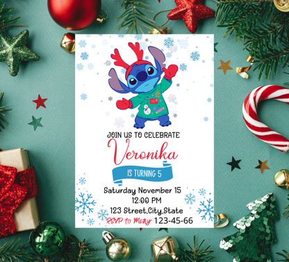 Stitch Christmas Birthday Winter Invitation | Holiday Party Invite | Editable Template