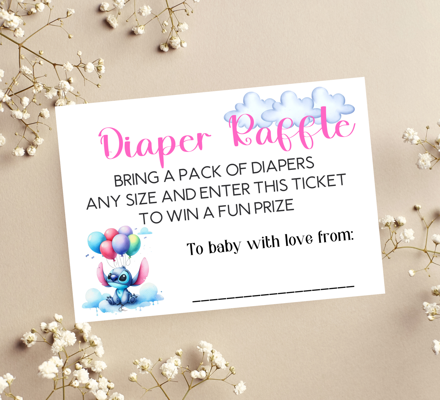 Stitch With Balloons Baby Shower Watercolor Invitation | Cute Baby Shower | Editable Canva Template
