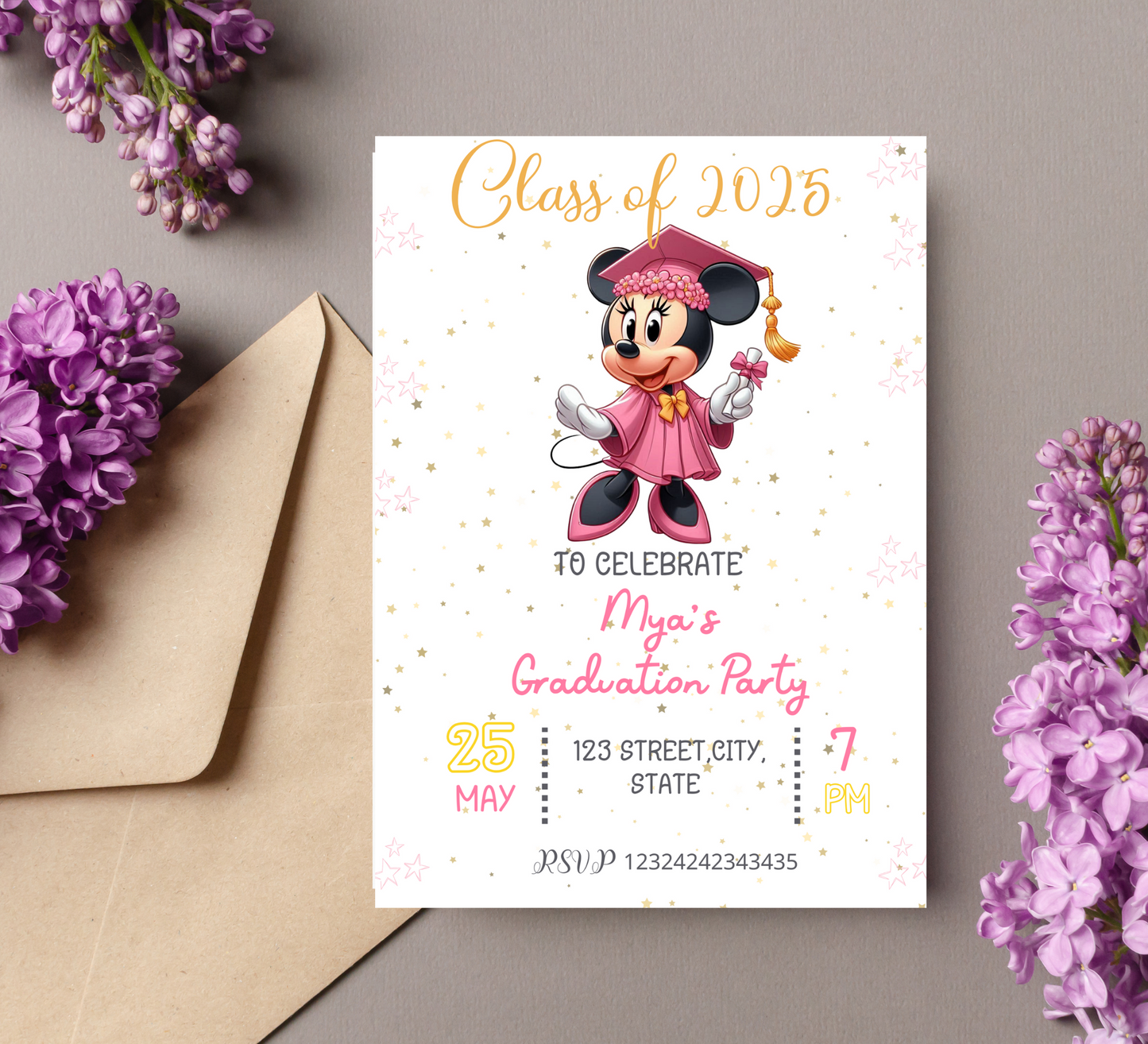 Minnie Mouse Graduation Invitation | Kindergarten & School Graduation Invite | Editable Canva Template | Pink Minnie Party Printable