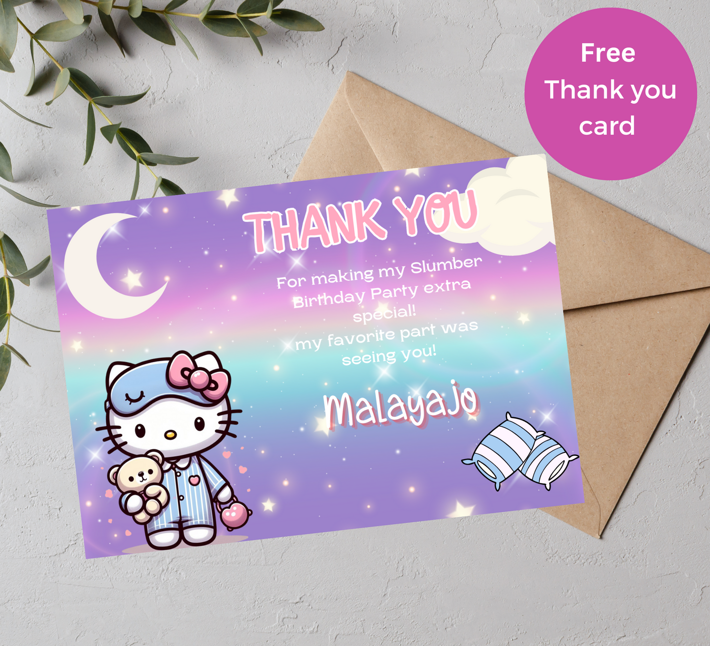 Hello Kitty Sleepover Party Invitation | Editable Girls Slumber Party Invite | Kawaii Nighttime Birthday Invitation | Printable Template