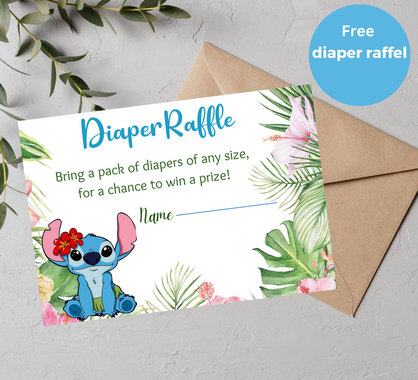 Stitch Blue Tropical Aloha Baby Shower Invitation | Editable Canva Template | Hawaiian Baby Shower Invite | Printable Island Theme Baby Shower