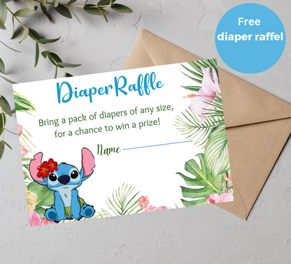 Stitch Blue Tropical Aloha Baby Shower Invitation | Editable Canva Template | Hawaiian Baby Shower Invite | Printable Island Theme Baby Shower