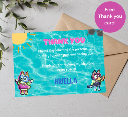 Bluey Pool Waterslide Birthday Invitation | Summer Swim Party | Editable Canva Template