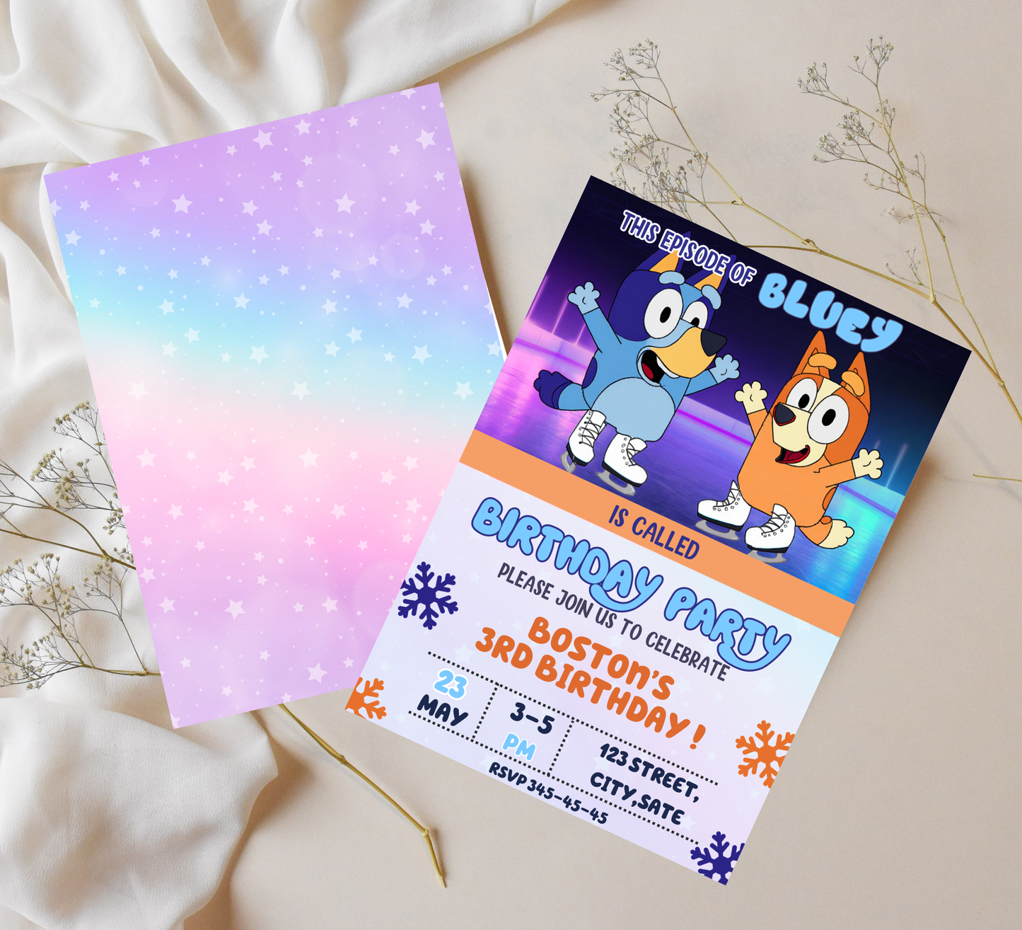 Bluey Ice Skating Winter Birthday Invitation | Editable Canva Template | Frozen Snow Birthday Party Invite | Printable Kids Winter Invitation