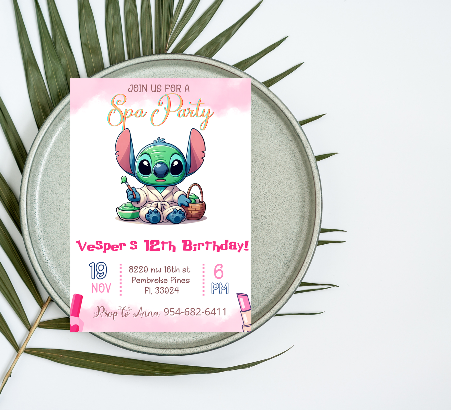 Stitch Sleepover Spa Pajamas Party Birthday Invitation | Kawaii Slumber Party Invite | Editable Canva Template | Cute Printable Kids Birthday