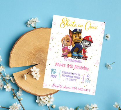 PAW Patrol Roller Skating Birthday Invitation 🛼🐾 | Skye Everest Marshall Party | Editable Canva Template