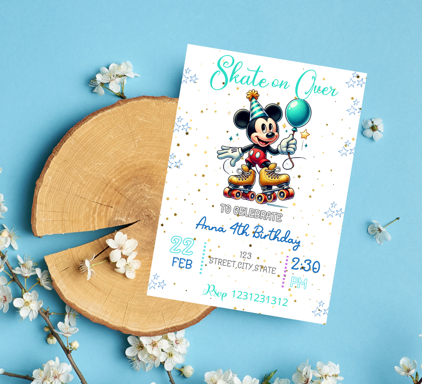 Mickey Mouse Roller Skating Birthday Invitation | Retro Skating Party | Editable Canva Template | Printable Kids Birthday Invite