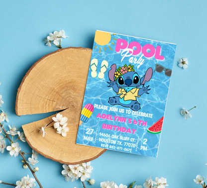 Stitch Pool Hawaii Tropical Birthday Invitation | Luau Party Invite | Editable Template