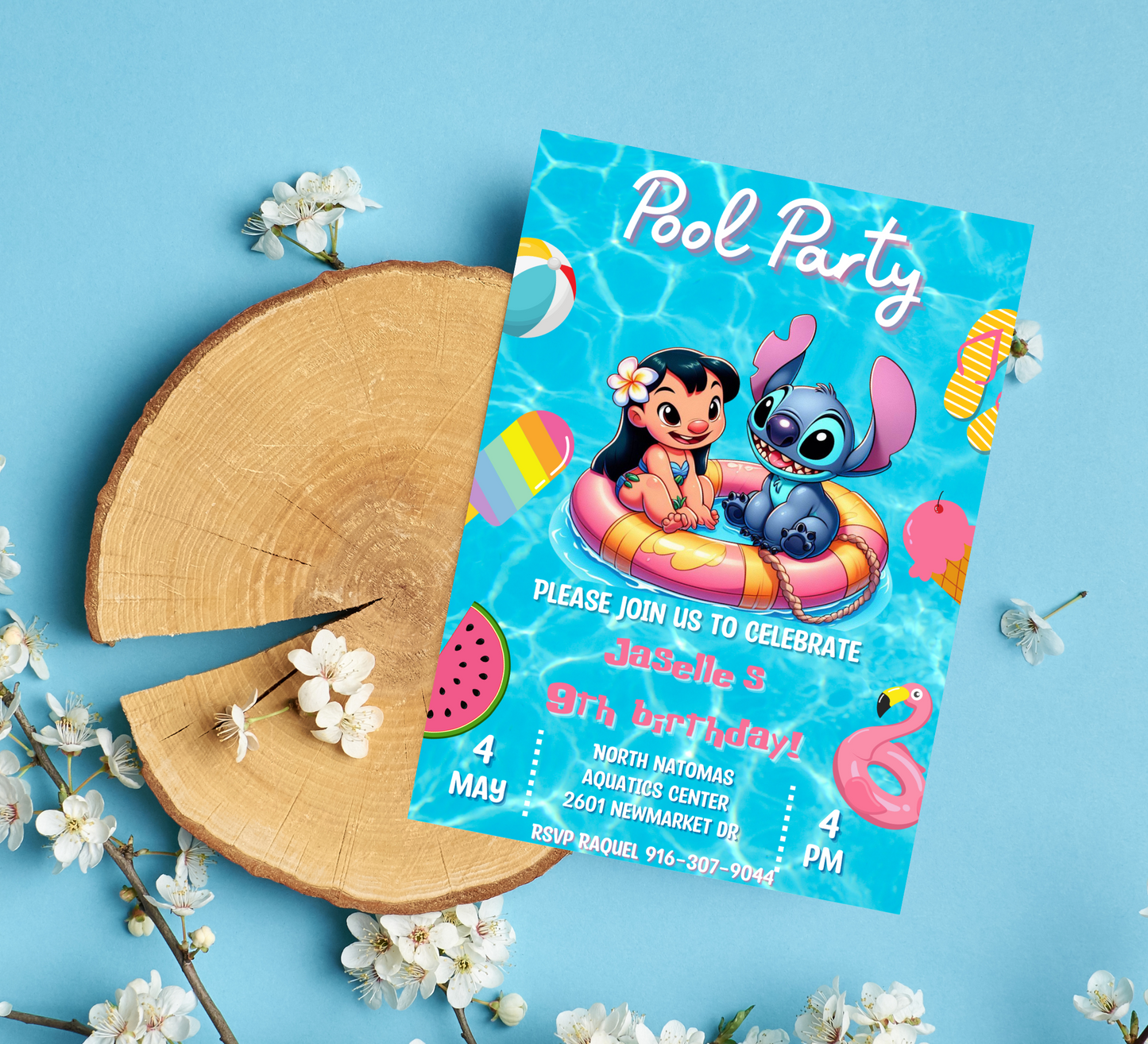 Lilo & Stitch Pool Birthday Invitation | Tropical Swim Party | Editable Canva Template | Hawaiian Beach Birthday Invite | Printable