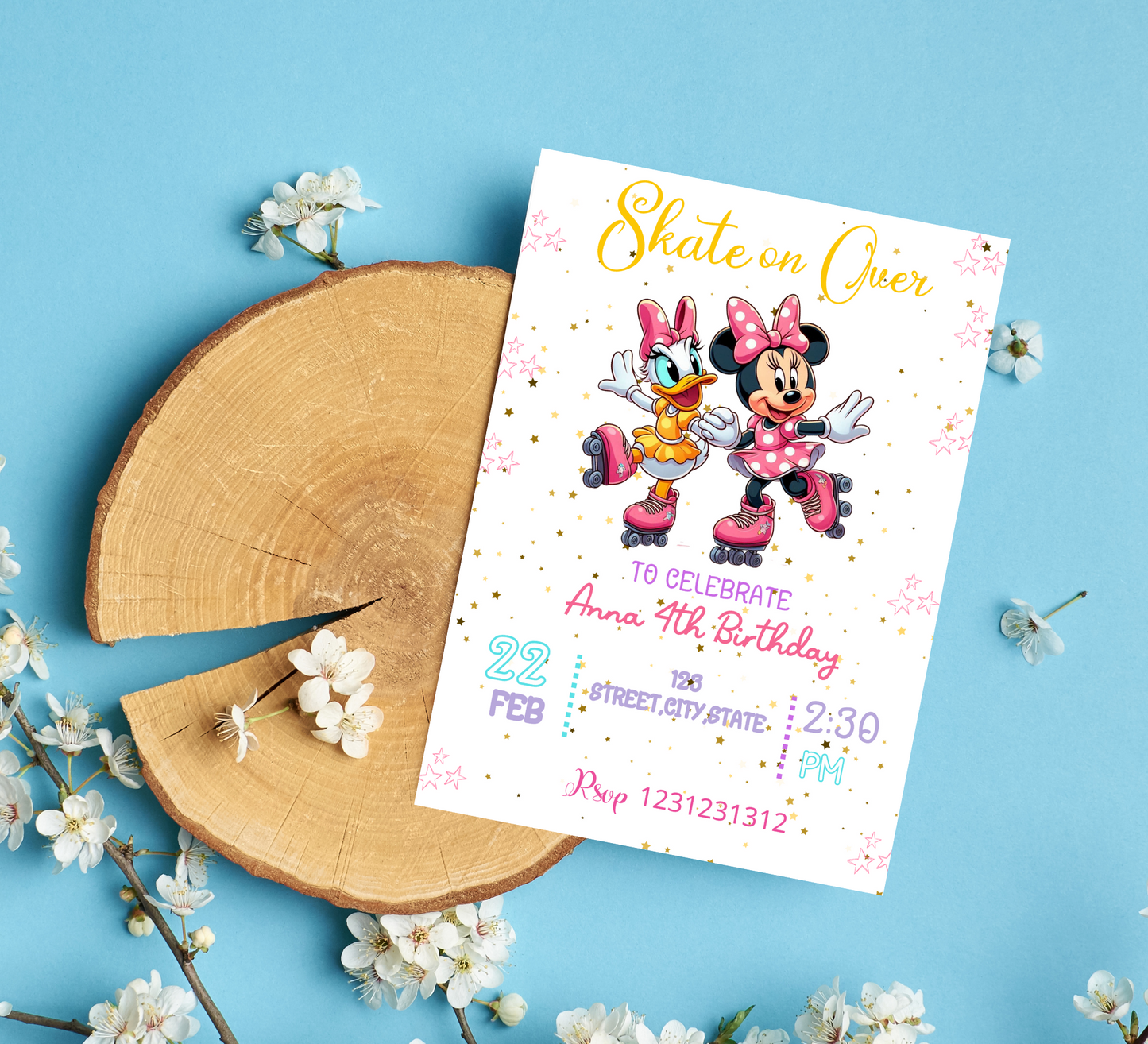Minnie Mouse & Daisy Duck Roller Skating Birthday Invitation | Cute Skating Rink Party Invite | Editable Canva Template | Pink Disney Birthday Invitation
