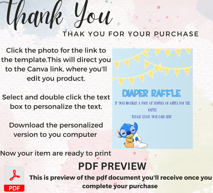Stitch & Angel Baby Shower Games Bundle | Diaper Raffle Sign & Cards | Editable Canva Template