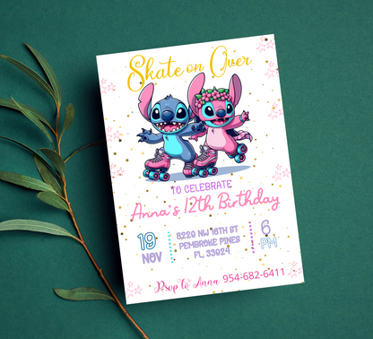 Lilo & Stitch Roller Skating Invitation | Retro Roller Disco Party Template Editable Canva Template | Stitch on Wheels Birthday Invite
