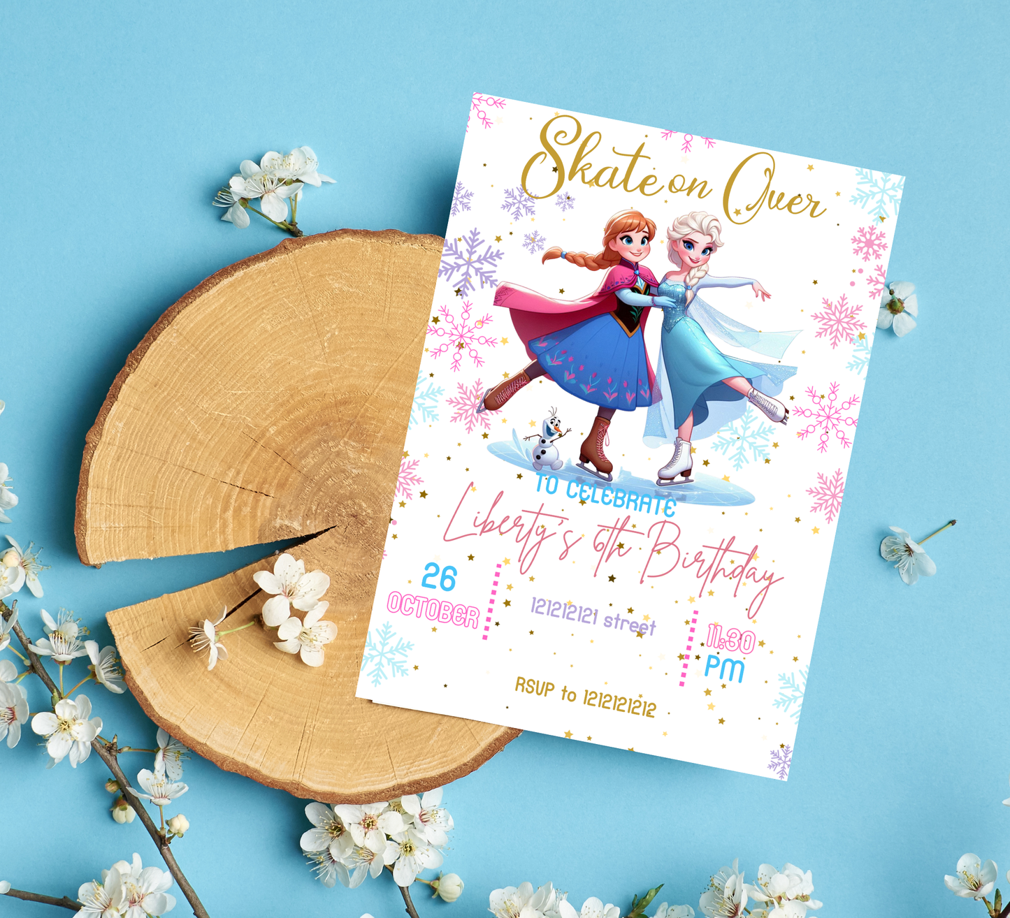 Frozen Ice Princess Roller Skating Birthday Invitation | Winter Skating Party | Editable Template