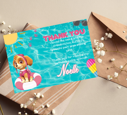 PAW Patrol Skye Pool Birthday Invitation | Pink Summer Splash Party | Editable Digital Template