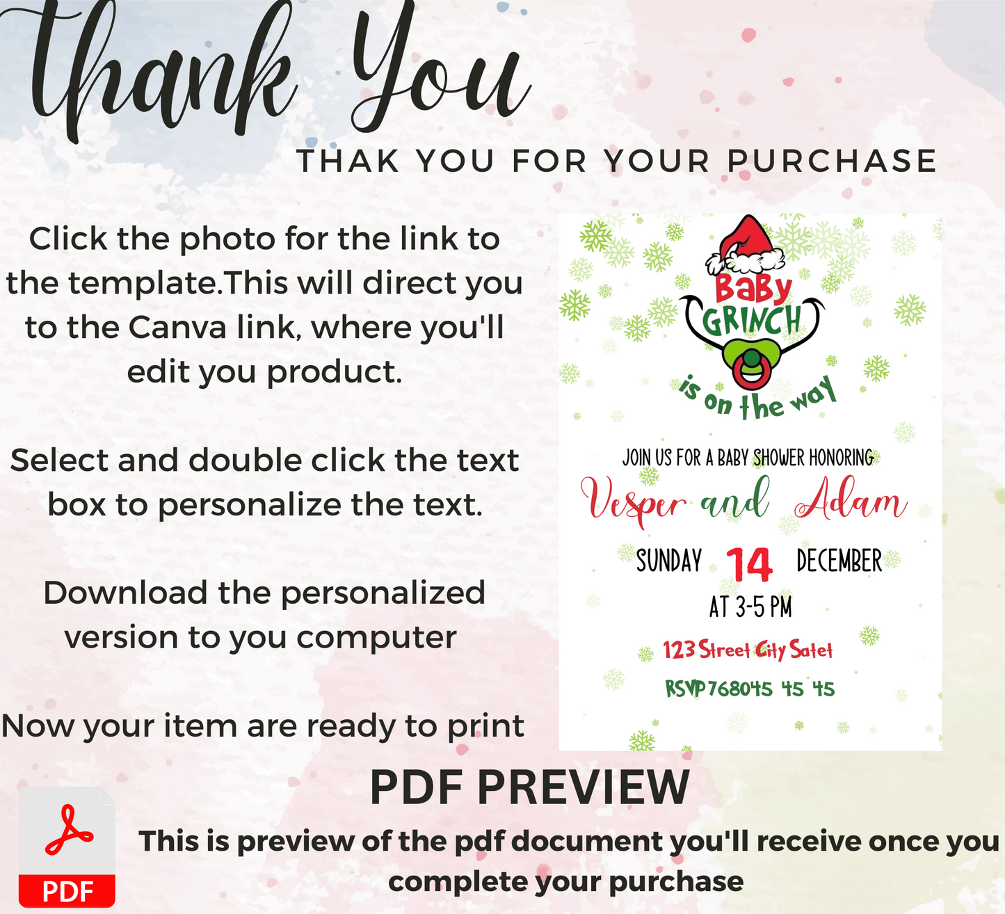 Grinch Christmas Winter Baby Shower Invitation | Editable Canva Template | Holiday Themed Baby Shower Invite | Printable Baby Shower Invitation