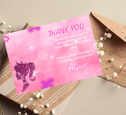Barbie Pink Glitter Birthday Invitation | Glam Doll Party Invite | Editable Canva Template | Sparkly Printable Girl Birthday Invitation