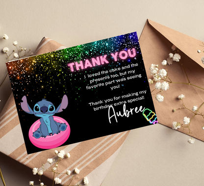 Stitch Pool Neon Birthday Invitation | Glow Party Pool Invite | Editable Digital Template