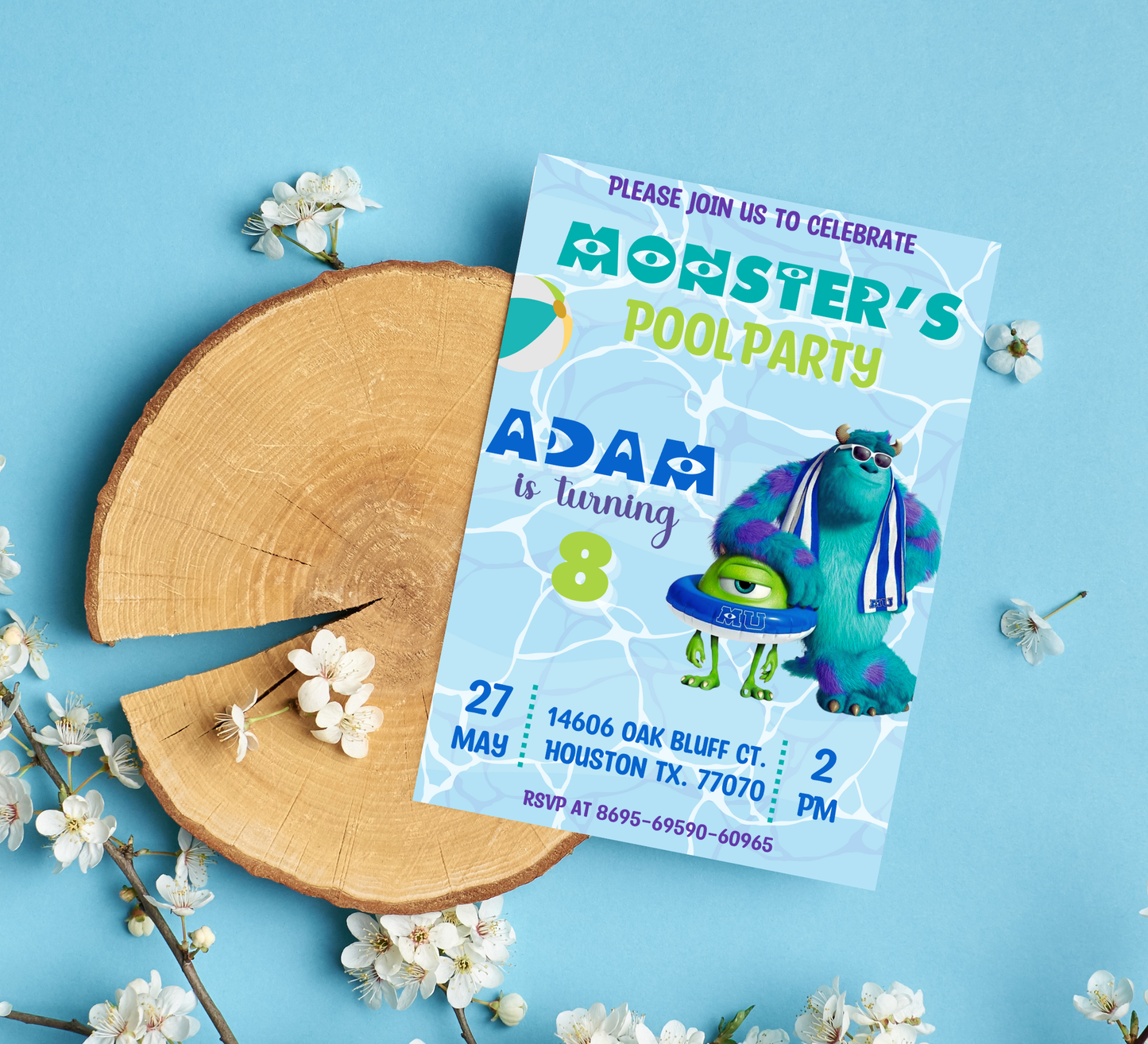 Monsters Inc Pool Birthday Invitation 💦👾 | Sulley Boo Swim Party Invite | Editable Canva Template