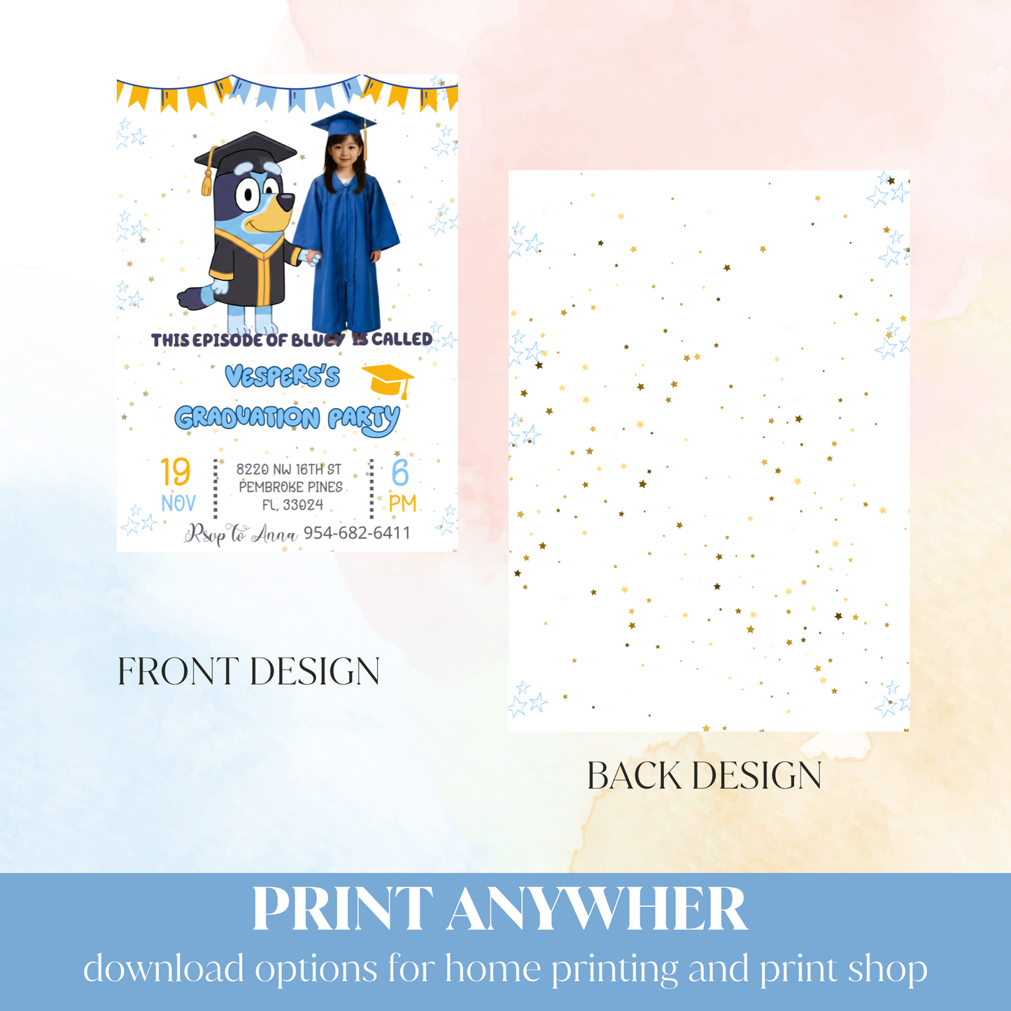Bluey Kindergarten Graduation Invite with Photo | Cute School Milestone Canva Template 🎓🐾✨ – Kids Summer Splash Birthday Printable (Copy)
