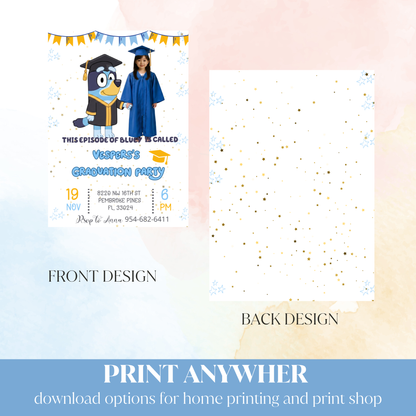 Bluey Kindergarten Graduation Invite with Photo | Cute School Milestone Canva Template 🎓🐾✨ – Kids Summer Splash Birthday Printable (Copy)