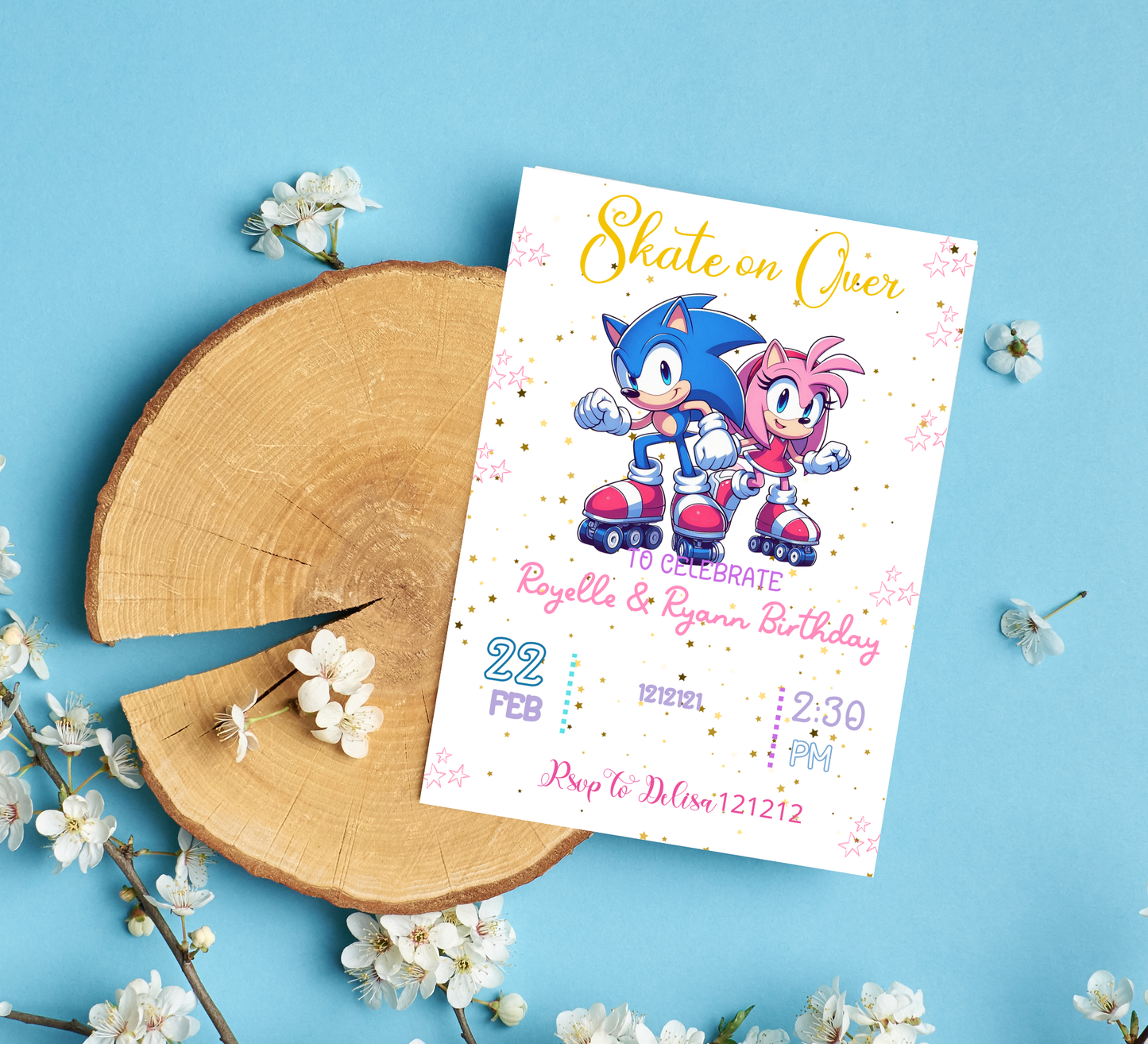 Sonic & Amy Rose Roller Skating Birthday Invitation 🛼💨 | Editable Canva Template | Sonic the Hedgehog Skating Party | Pink & Blue Speed Invite | Printable Kids Skating Rink Birthday