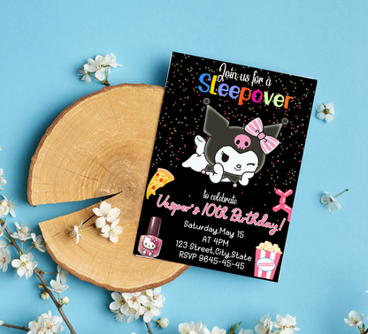 Kawaii Kuromi Neon Sleepover Birthday Invitation | Slumber Party Invite | Editable Canva Template | Cute Glow Party Printable