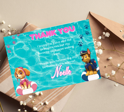 PAW Patrol Marshall & Skye Pool Birthday Invitation | Summer Splash Party | Editable Digital Template
