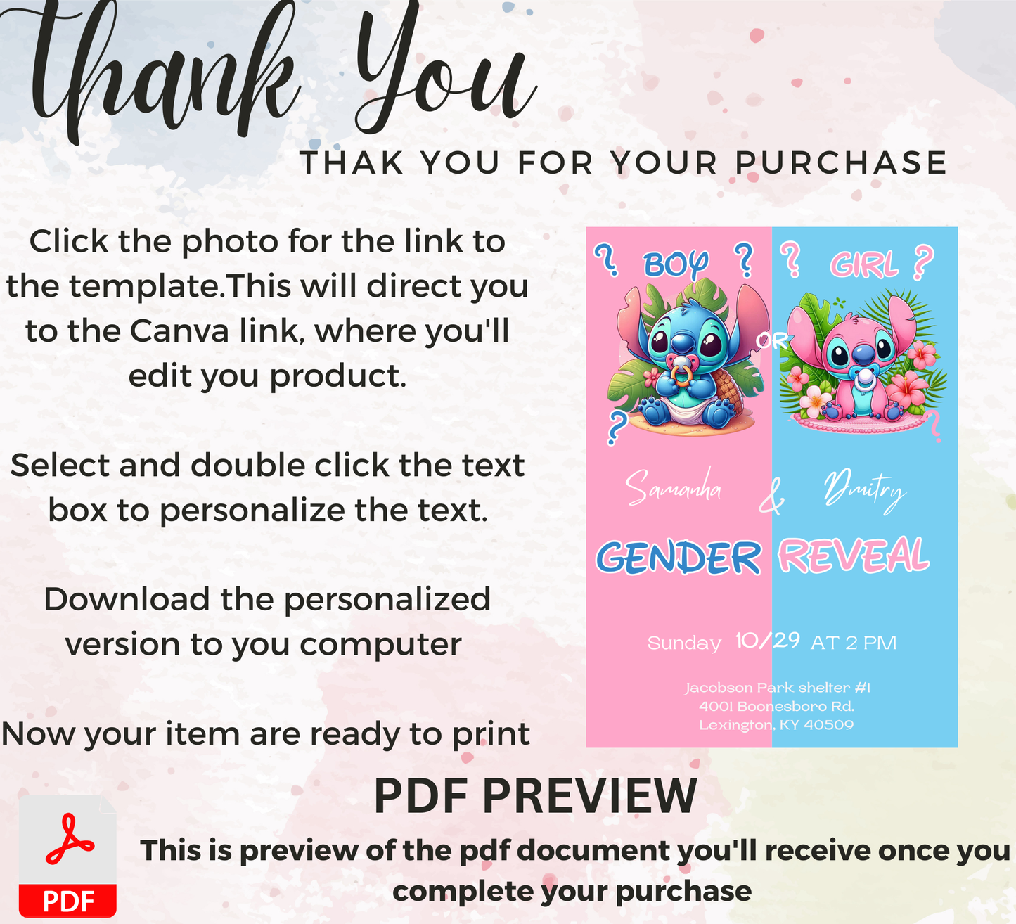 Stitch & Angel Pink and Blue Gender Reveal Welcome Sign | Baby Reveal Decor Editable Template